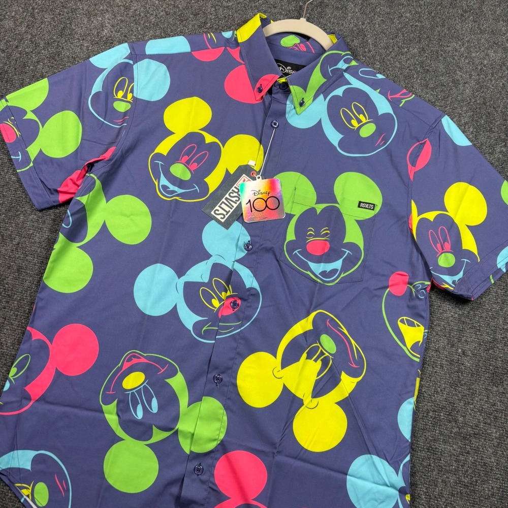 NWT RSVLTS Disney100 Mickey Pop Shirt Mens L Purple Neon Kunuflex